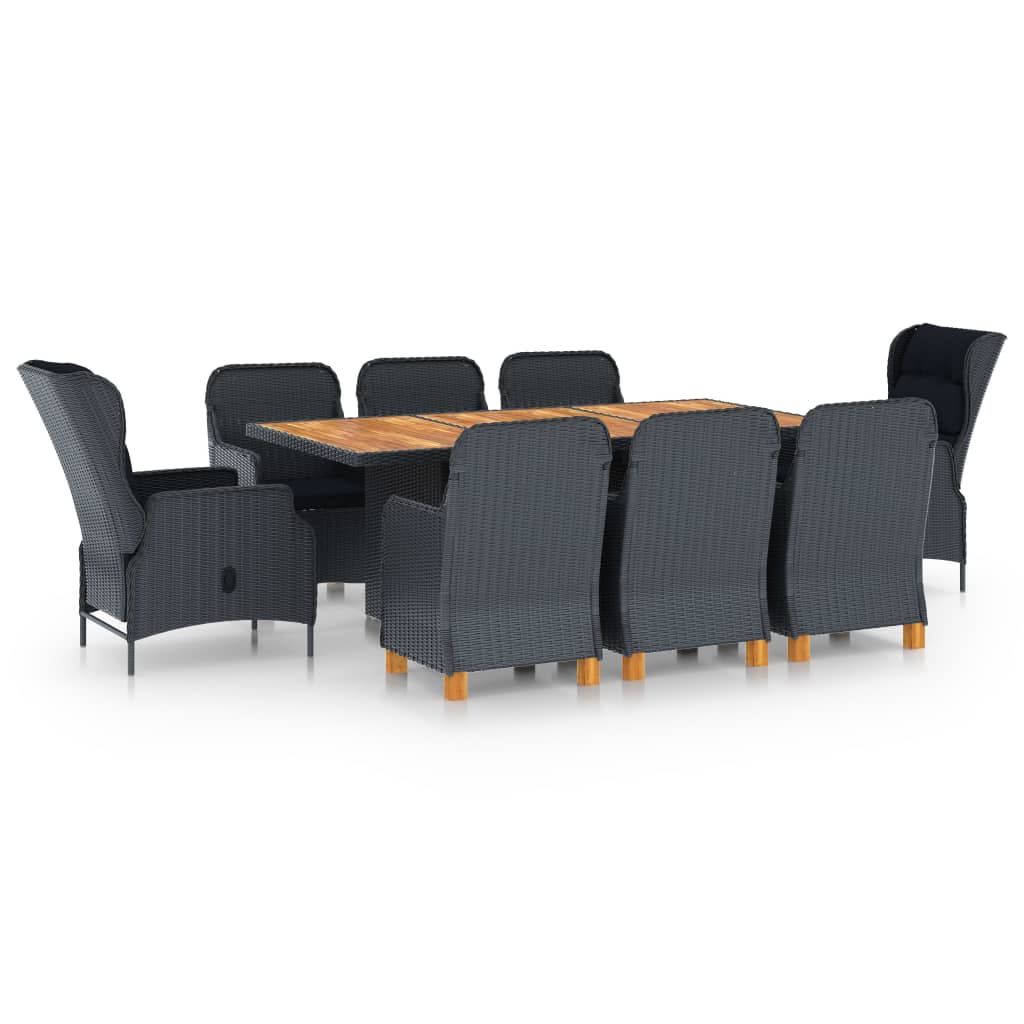 Set mobilier de exterior cu perna din 9 piese vidaXL, Poliratan, 200 x 100 x 74 cm, Gri