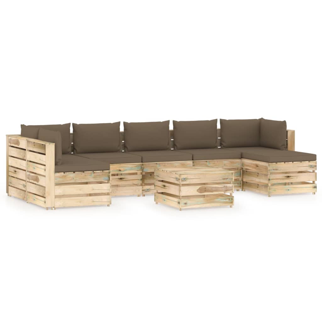 Set mobilier de gradina din paleti cu 8 piese cu perne vidaXL, Lemn, Maro/Taupe