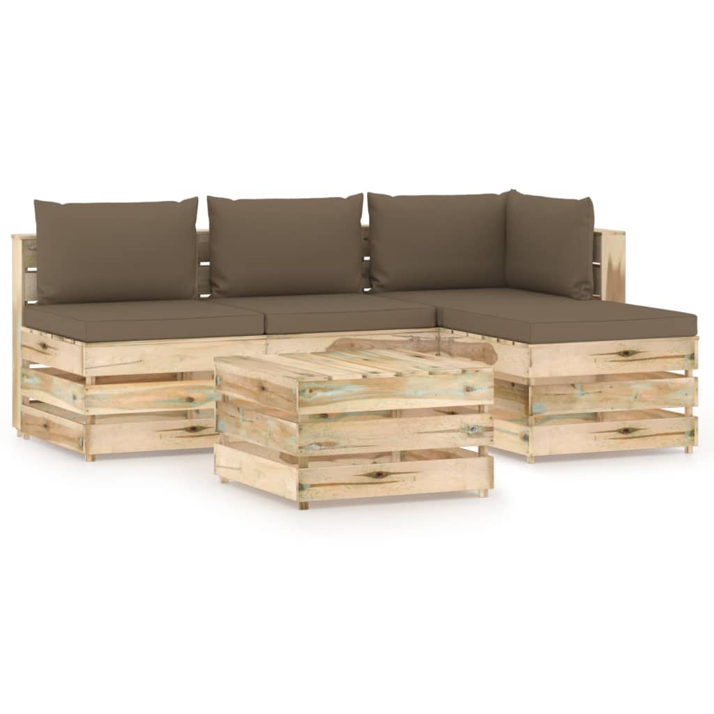 Set mobilier de gradina din paleti cu 5 piese cu perne vidaXL, Lemn, Maro/Taupe