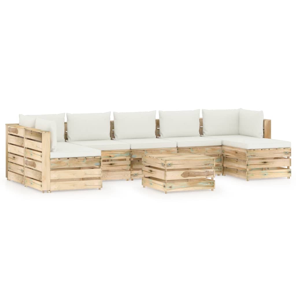 Set mobilier de gradina din paleti cu 8 piese cu perne vidaXL, Lemn, Maro/Crem