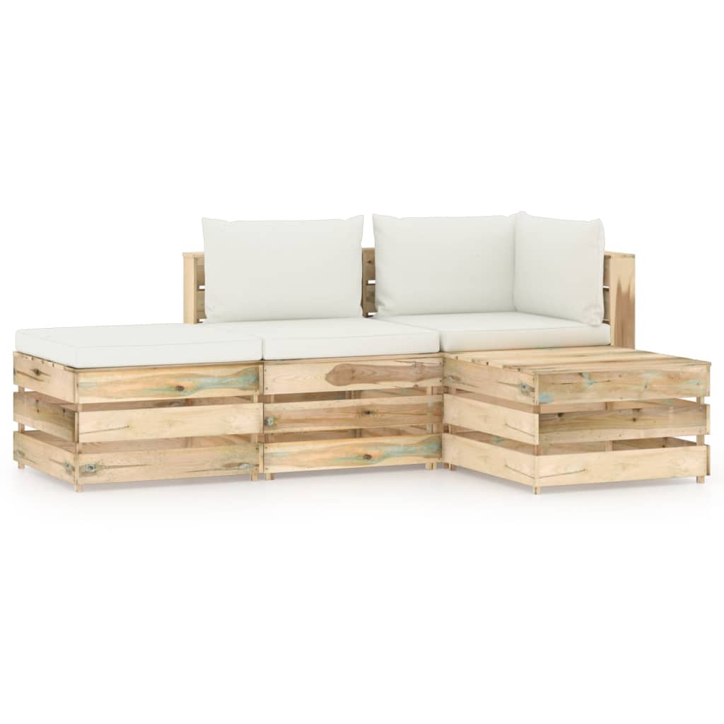 Set mobilier de gradina din paleti cu 3 piese cu perne vidaXL, Lemn, Maro/Crem