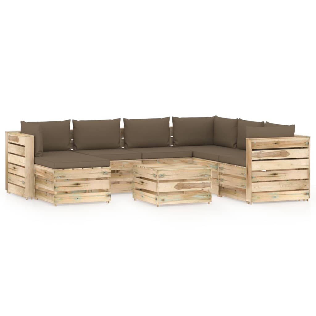 Set mobilier de gradina din paleti cu 9 piese cu perne vidaXL, Lemn, Maro/Taupe