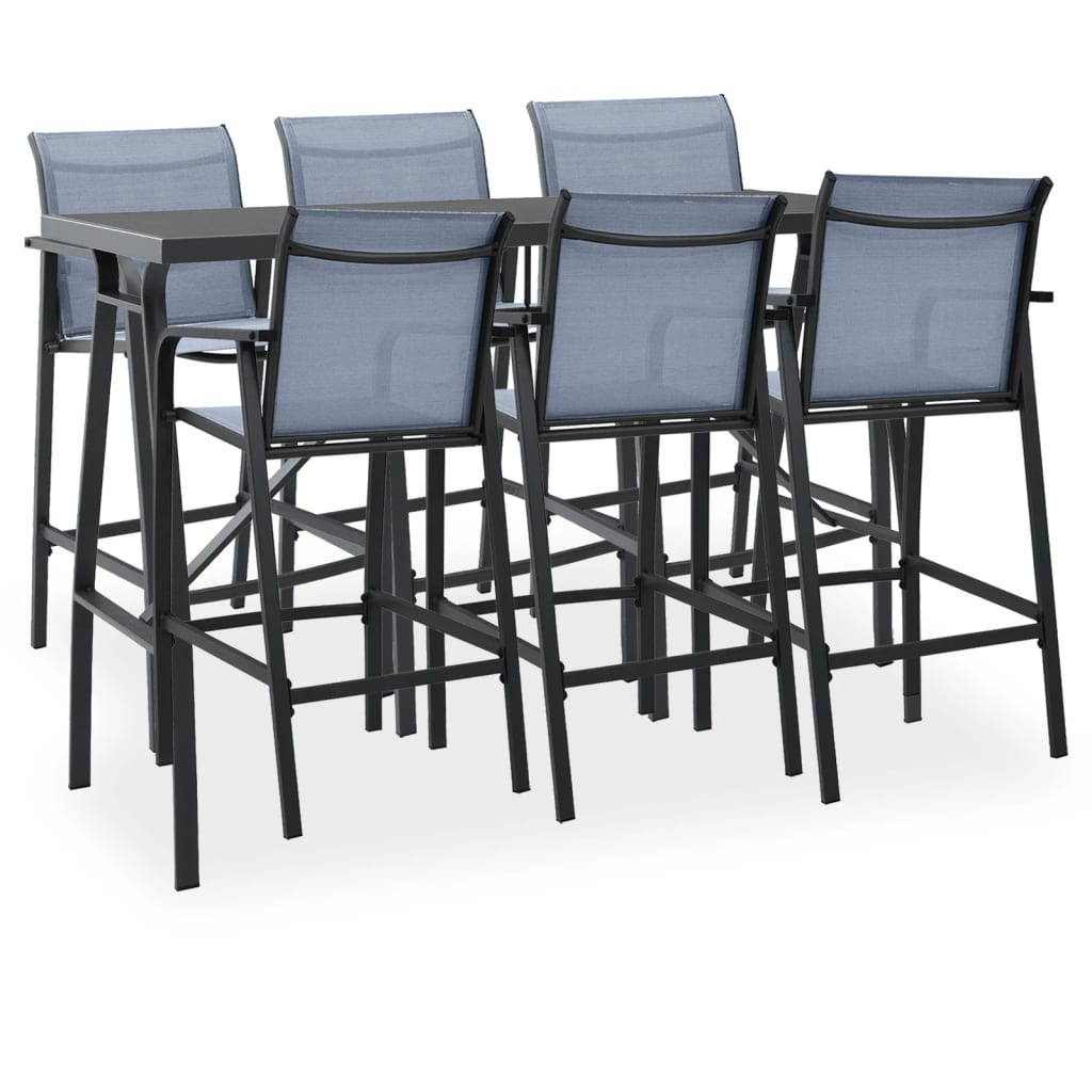 Set mobilier de bar de gradina cu 7 piese vidaXL, 180 x 60 x 110 cm, Negru/Gri