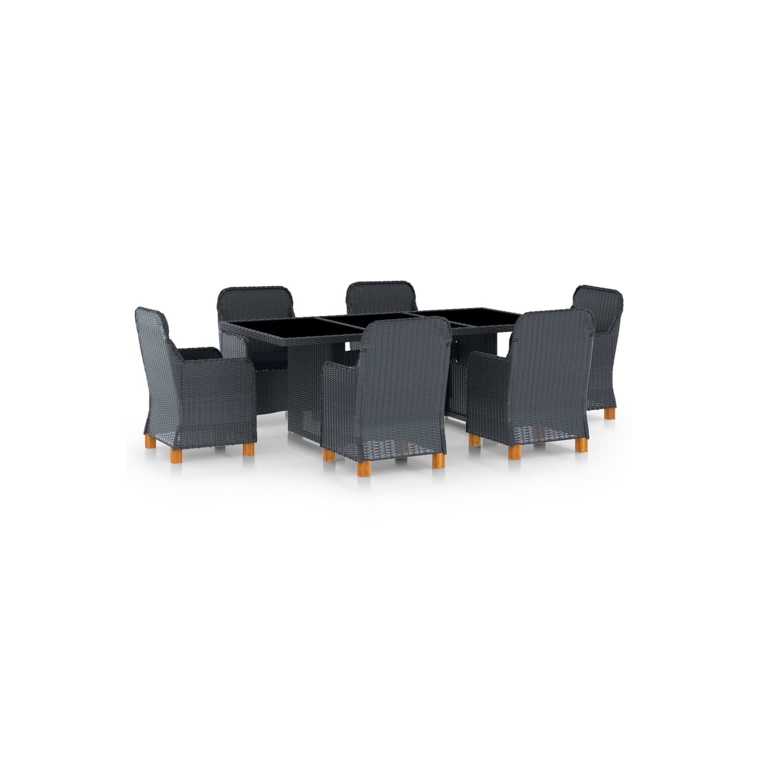 Set mobilier de exterior cu perne din 7 piese vidaXL, Poliratan, 200 x 100 x 74 cm, Gri