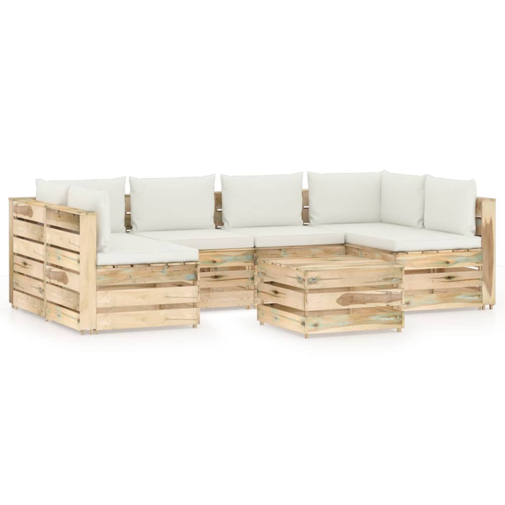 Set mobilier de gradina din paleti cu 7 piese cu perne vidaXL, Lemn, Maro/Crem