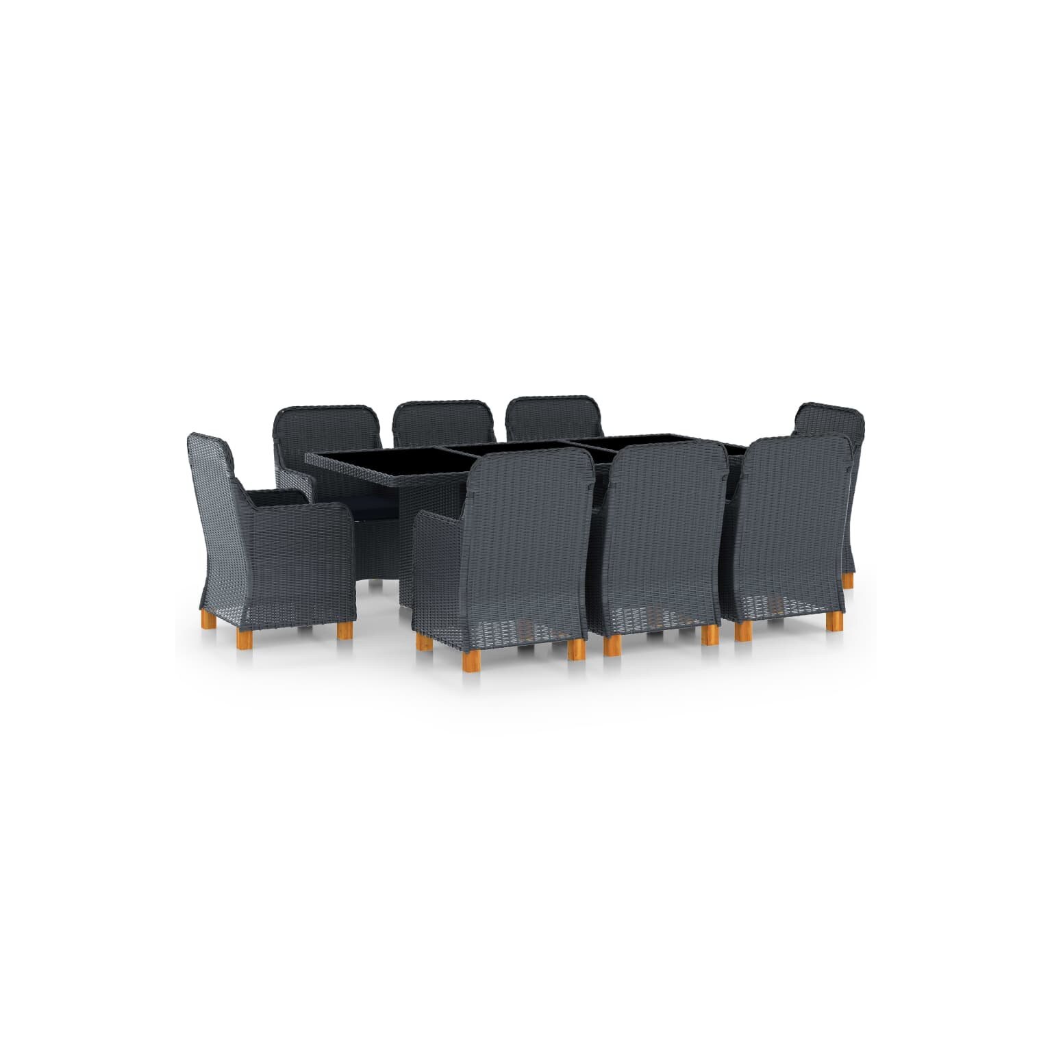 Set mobilier de exterior cu perne din 9 piese vidaXL, Poliratan, 200 x 100 x 74 cm, Gri