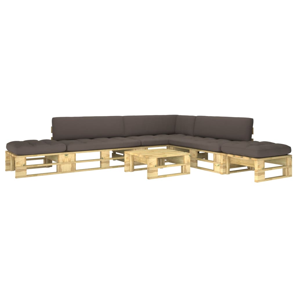 Set mobilier din paleti cu perne vidaXL, Lemn, 60 x 60 x 25 cm, Verde/Gri taupe