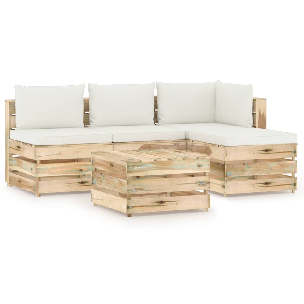 Set mobilier de gradina din paleti cu 5 piese cu perne vidaXL, Lemn, Maro/Crem