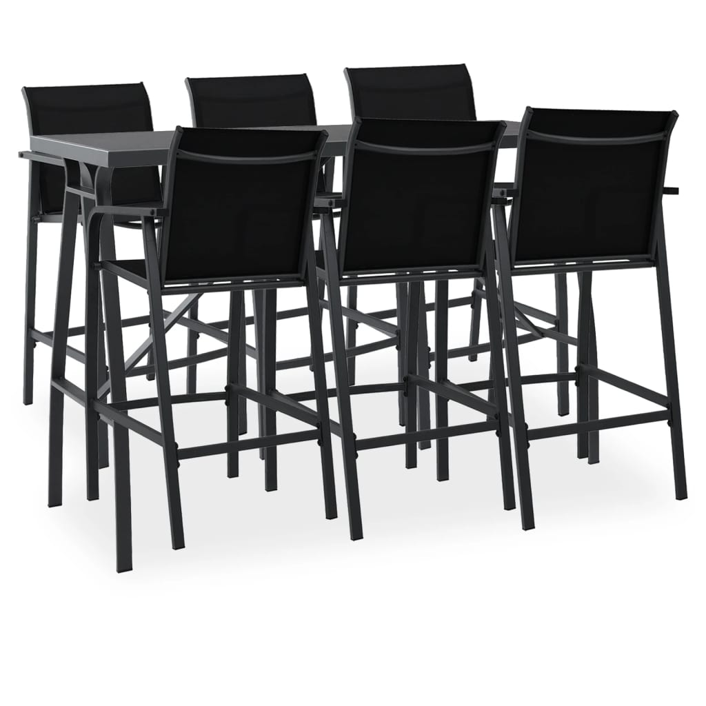 Set mobilier de bar de gradina cu 7 piese vidaXL, 180 x 60 x 110 cm, Negru