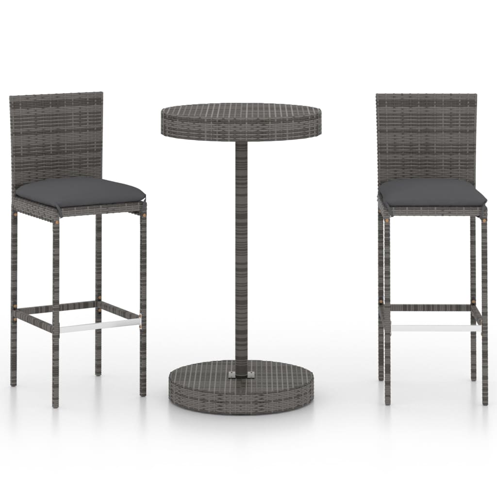Set mobilier bar de gradina cu perne vidaXL, Poliratan, 60.5 x 106 cm, Gri