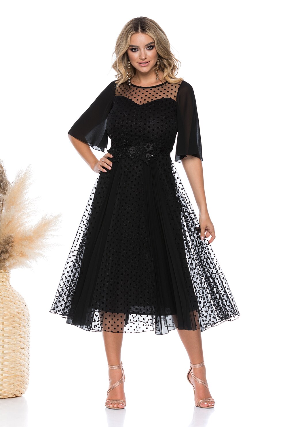 BAROCCA, Rochie evazata cu buline, Negru