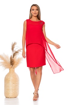 BAROCCA, Rochie dreapta cu strat exterior din sifon, Rosu vermilion BAROCCA, Rochie dreapta cu strat exterior din sifon, Rosu vermilion