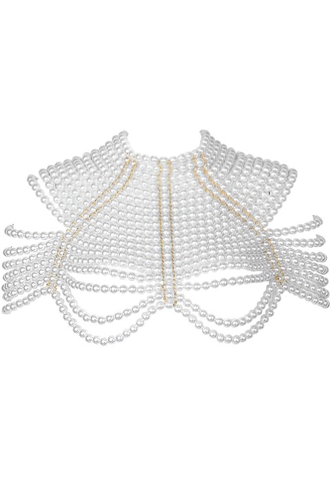 Colier dama, Plastic, Alb/Auriu