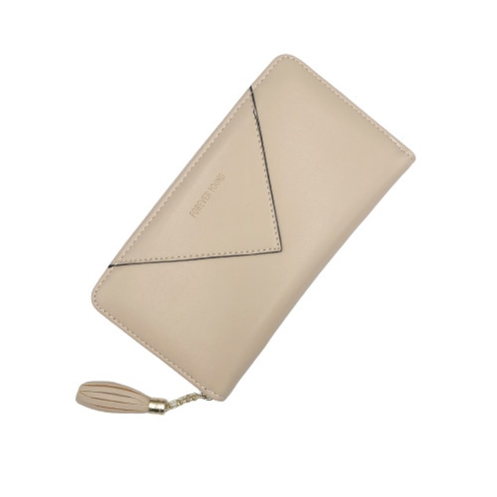 Portofel de dama piele ecologica Nevermore® LD-15 Crem