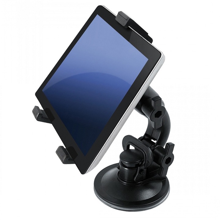 Suport auto universal G-Tech pentru tableta sau GPS intre 7”-10", Rotire 360 de grade, Sistem de prindere cu ventuza, Negru