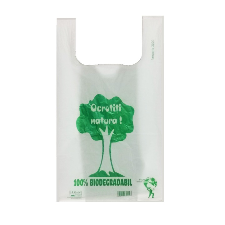 Set 50 bucati, Sacosa cu maner biodegradabila, 27x45cm