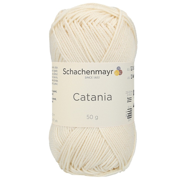 Fir de crosetat si tricotat, 100% bumbac, grosime fir nr 2 Fine, lungime 125 m, 50g, Catania Cream 00130