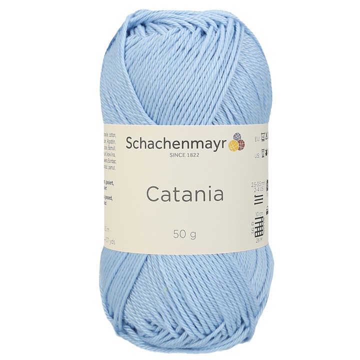 Fir de crosetat si tricotat, 100% bumbac, grosime fir nr 2 Fine, lungime 125 m, 50g, Catania albastru deschis 00173