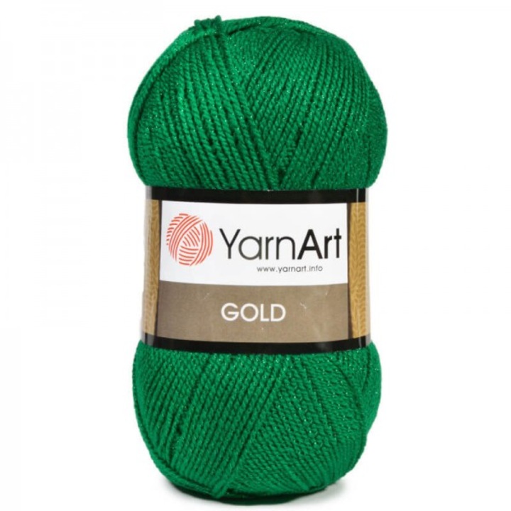 Fir Textil Yarnart Gold 9049, pentru crosetat si tricotat, acril si poliester metalic, verde, 400 m