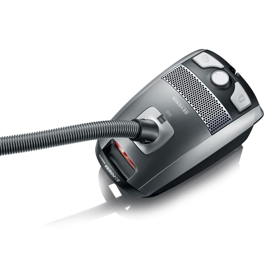 SEVERIN Aspirator de podea cu sac S'POWER, aspirator puternic si silentios cu roti la 360deg, filtru HEPA 13, accesorii pentru parchet si mocheta, gri platina - rosu granat, BC 7045