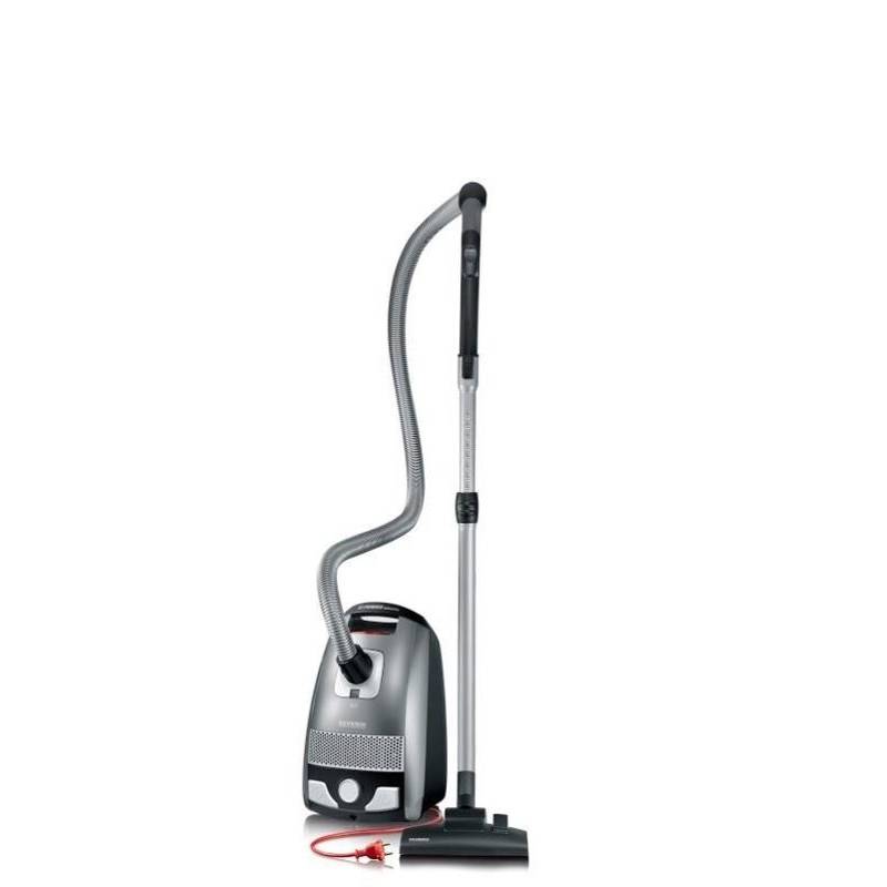 SEVERIN Aspirator de podea cu sac S'POWER, aspirator puternic si silentios cu roti la 360deg, filtru HEPA 13, accesorii pentru parchet si mocheta, gri platina - rosu granat, BC 7045