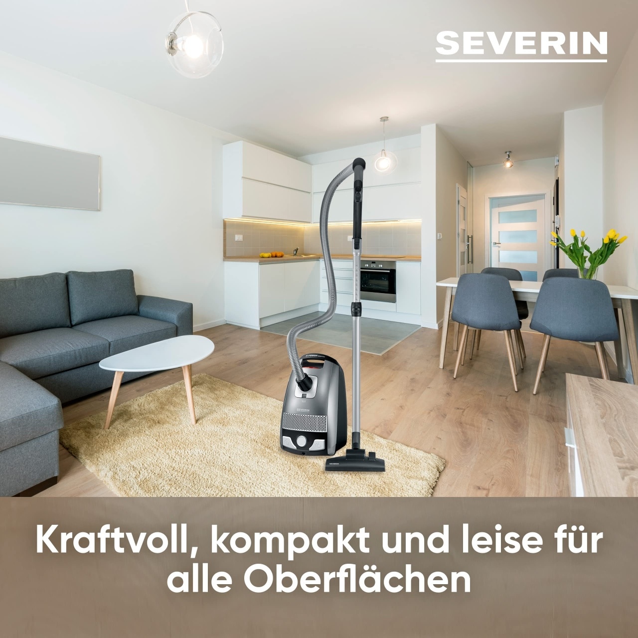 SEVERIN Aspirator de podea cu sac S'POWER, aspirator puternic si silentios cu roti la 360deg, filtru HEPA 13, accesorii pentru parchet si mocheta, gri platina - rosu granat, BC 7045