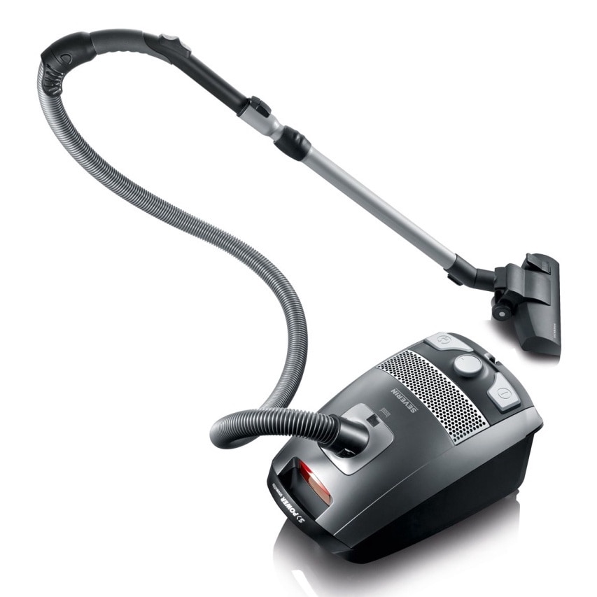 SEVERIN Aspirator de podea cu sac S'POWER, aspirator puternic si silentios cu roti la 360deg, filtru HEPA 13, accesorii pentru parchet si mocheta, gri platina - rosu granat, BC 7045