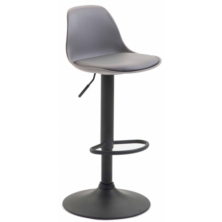 Scaun de bar BHM Germany Adel, Piele sintetica/Plastic/Metal, 39x43x104 cm, Gri/Negru