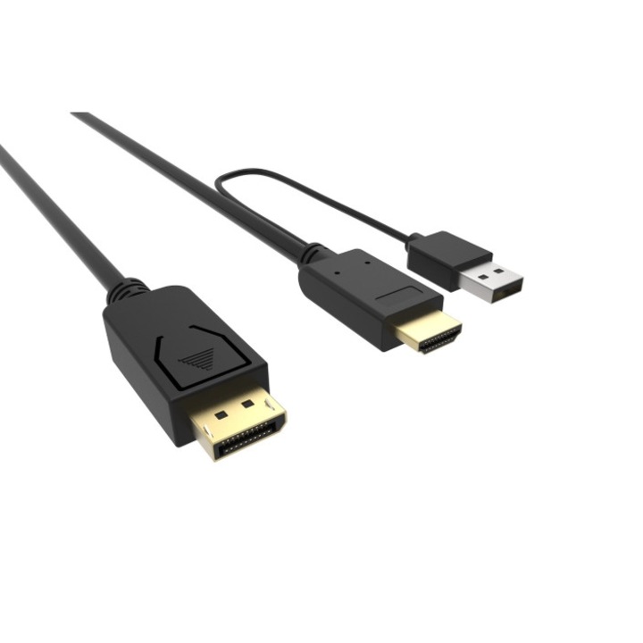 Кабел VCom SS001219, HDMI + USB - DP, M/M, 1.8м, Черен, 4k/60p