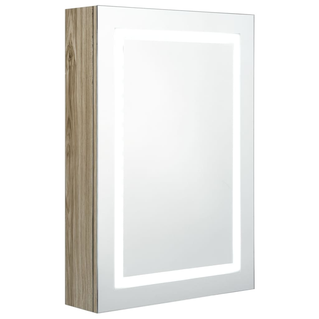 Dulap de baie cu oglinda si LED vidaXL, MDF, 50 x 13 x 70 cm, Maro/Stejar Sonoma