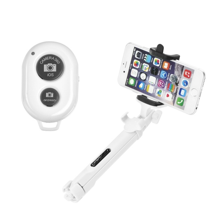 Selfie Stick combo trepied si telecomanda, bluetooth, compatibil android si IOS, rotire 360 de grade