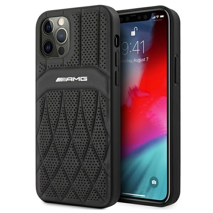 Калъф AMG Leather Curved Lines AMHCP12LOSDBK за iPhone 12 Pro Max, Black