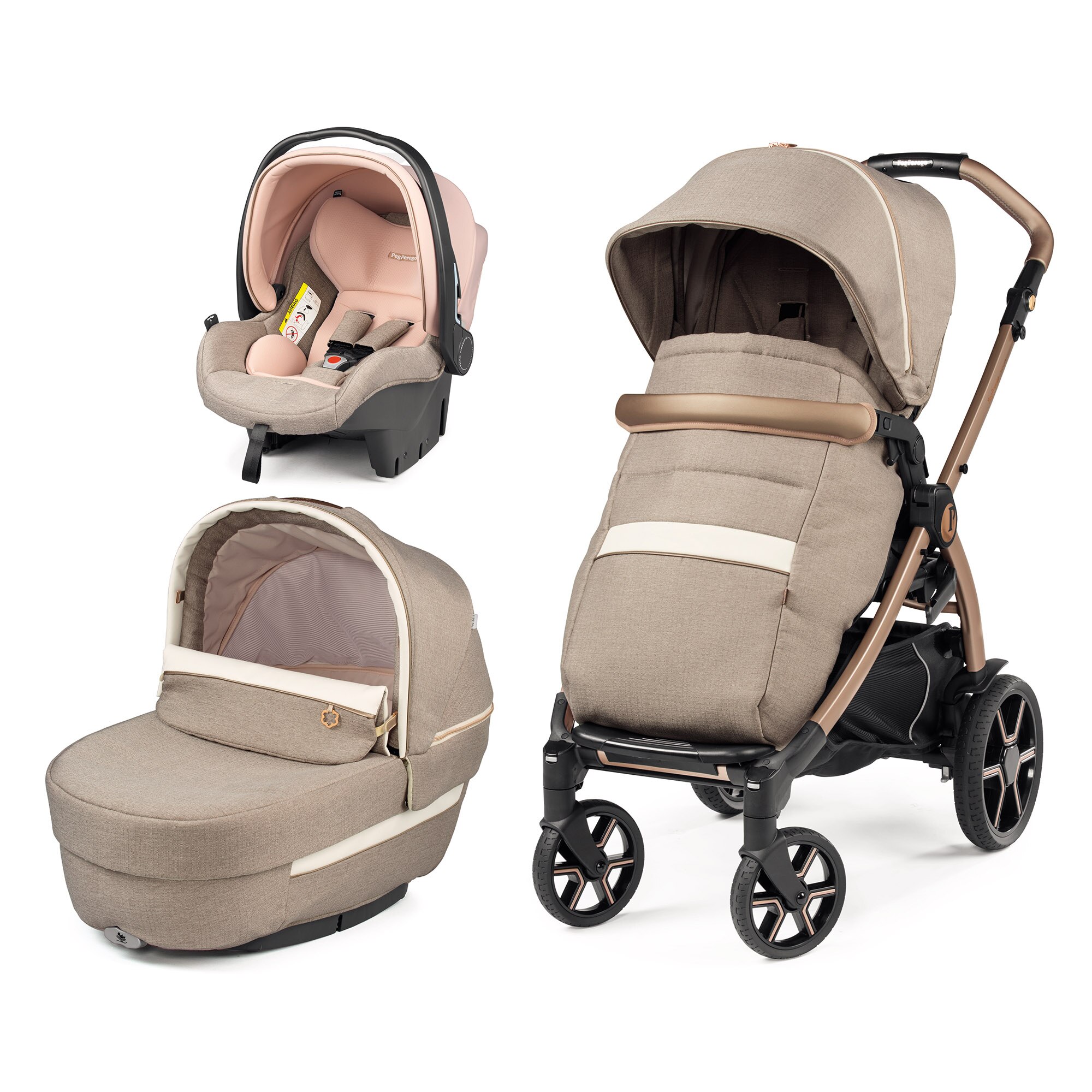 Carucior 3 in 1 Peg Perego Book Primoviaggio SL Mon Amour, 0 - 22 kg, Bej/Roz