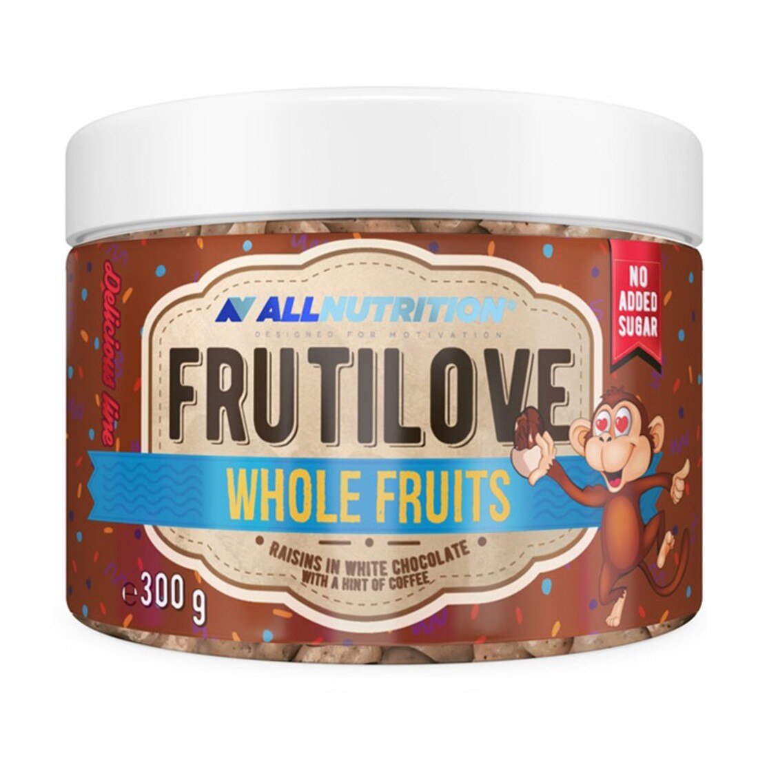 Ciocolata alba cu fructe si stafide Frutilove, Allnutrition, 300 g