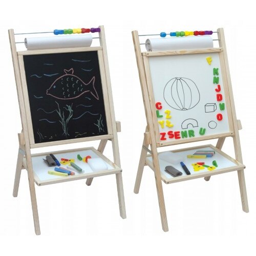 Tabla rotativa Multifunctionala din lemn cu accesorii, Numaratoare Abacus si Ceas, Bej