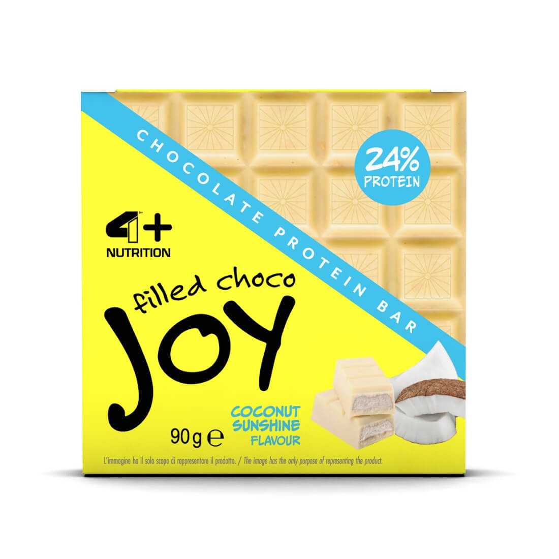 Ciocolata cu proteine Choco Joy, 4+ Nutrition, Aroma nuca de cocos, 90 g
