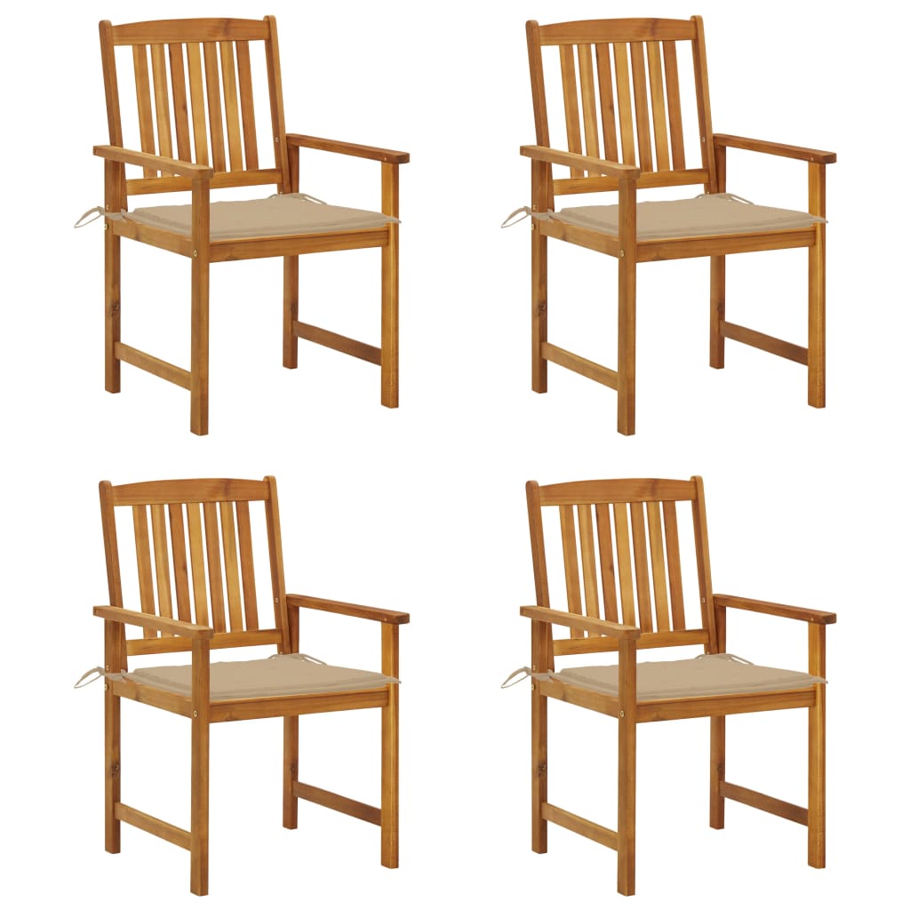 Set de 4 scaune de regizor, de gradina, cu perne, vidaXL, Lemn de acacia-poliester, 61 x 57 x 92 cm, Maro/Bej