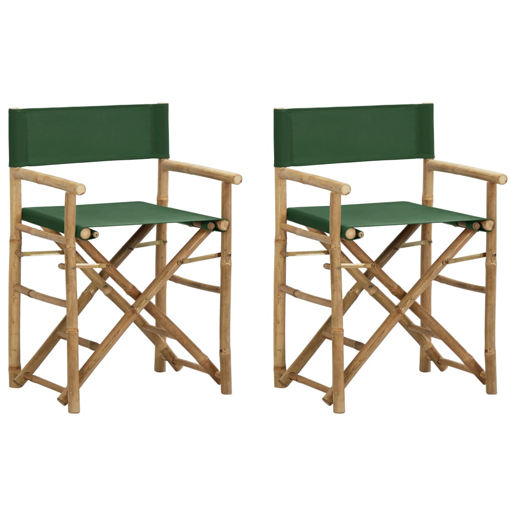 Set de 2 scaune de regizor, pliabile, vidaXL, Bambus-poliester, 60 x 45 x 88 cm, Verde-maro