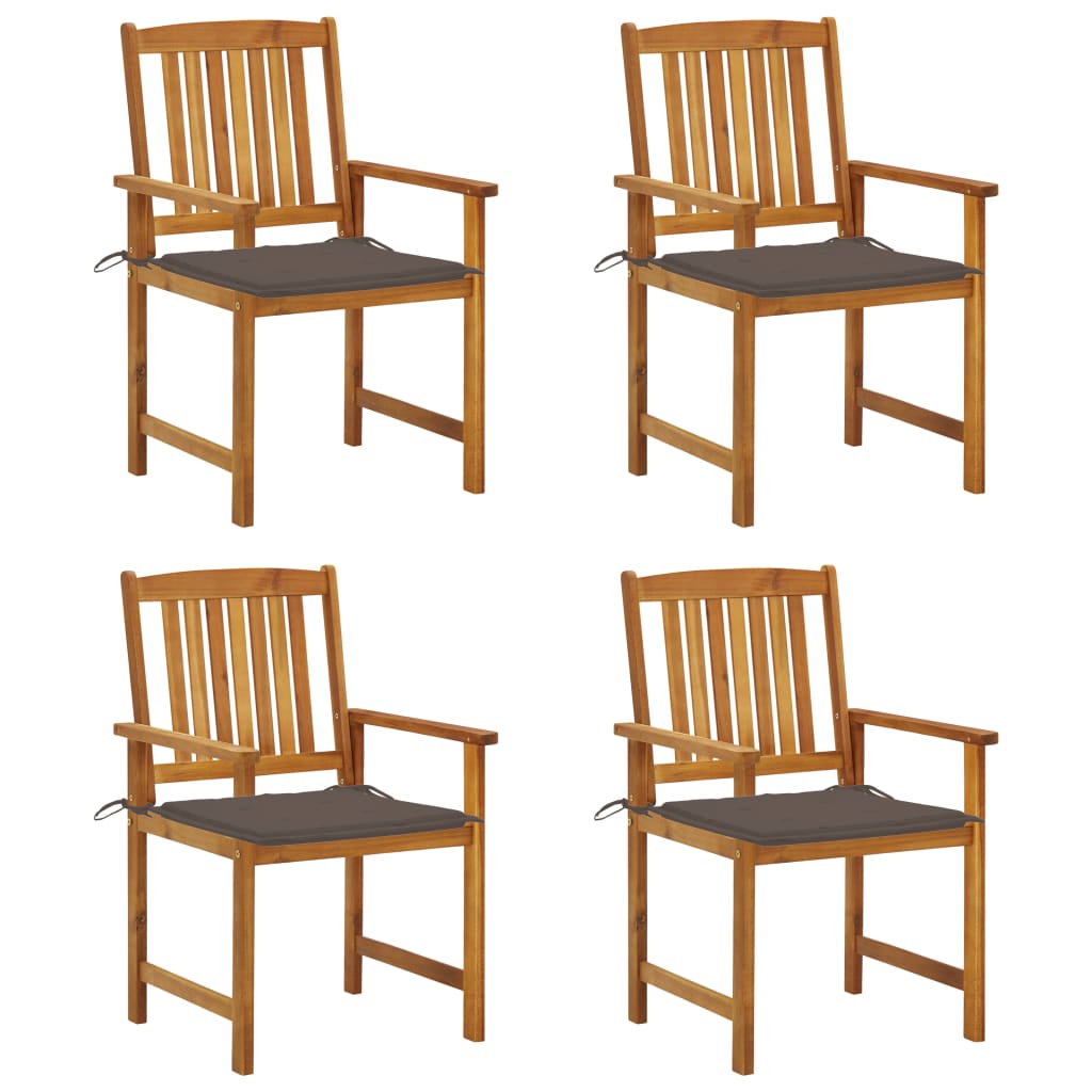 Set de 4 scaune de regizor, de gradina, cu perne, vidaXL, Lemn de acacia-poliester, 61 x 57 x 92 cm, Maro/Gri taupe