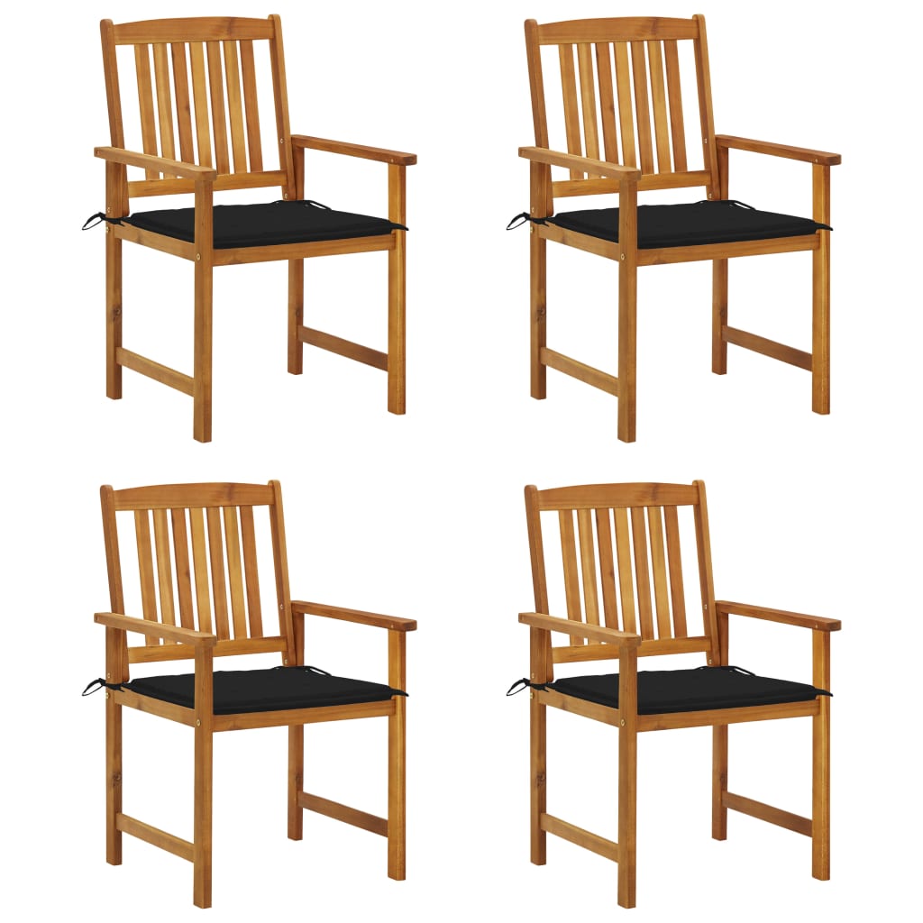 Set de 4 scaune de regizor, de gradina, cu perne, vidaXL, Lemn de acacia-poliester, 61 x 57 x 92 cm, Maro/Antracit