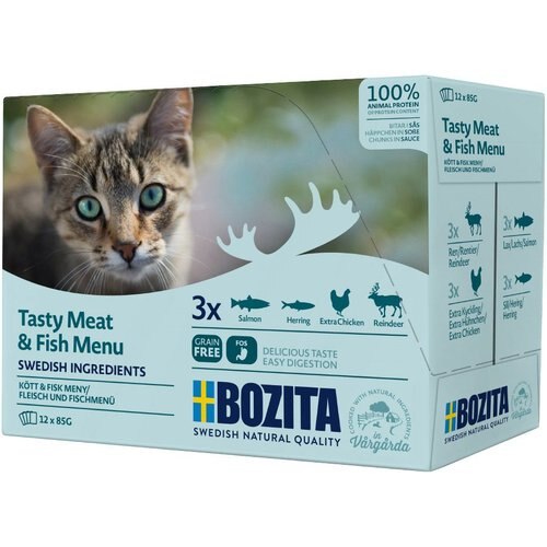 Hrana Umeda pentru pisici Bozita®, multi aroma, vita, pasare, somon, 12 x 85 gr