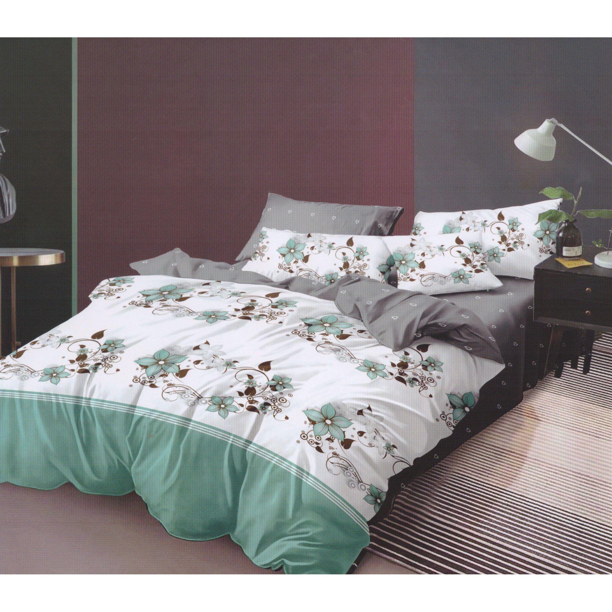 Set 6 piese, Lenjerie de pat dublu din bumbac FINET, multicolor - LFP178