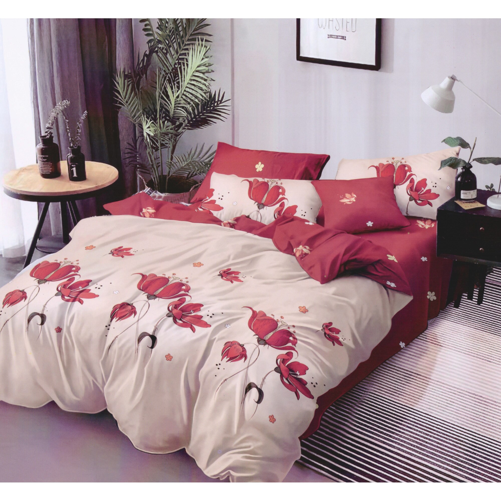 Set 6 piese, Lenjerie de pat dublu din bumbac FINET, multicolor - LFP191