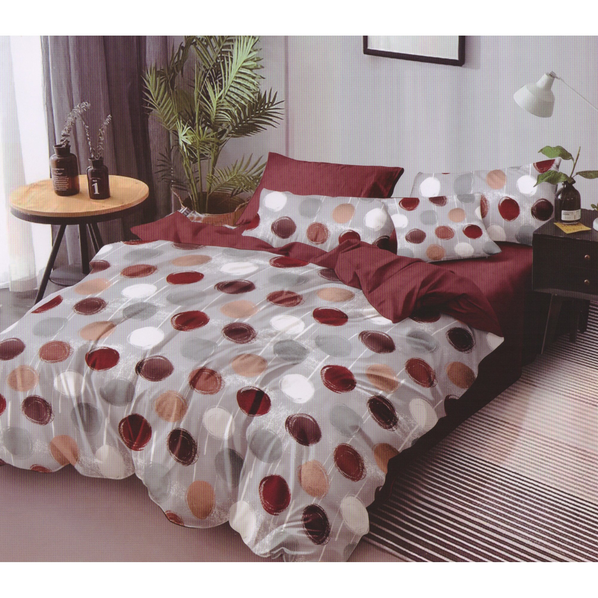 Set 6 piese, Lenjerie de pat dublu din bumbac FINET, multicolor - LFP133