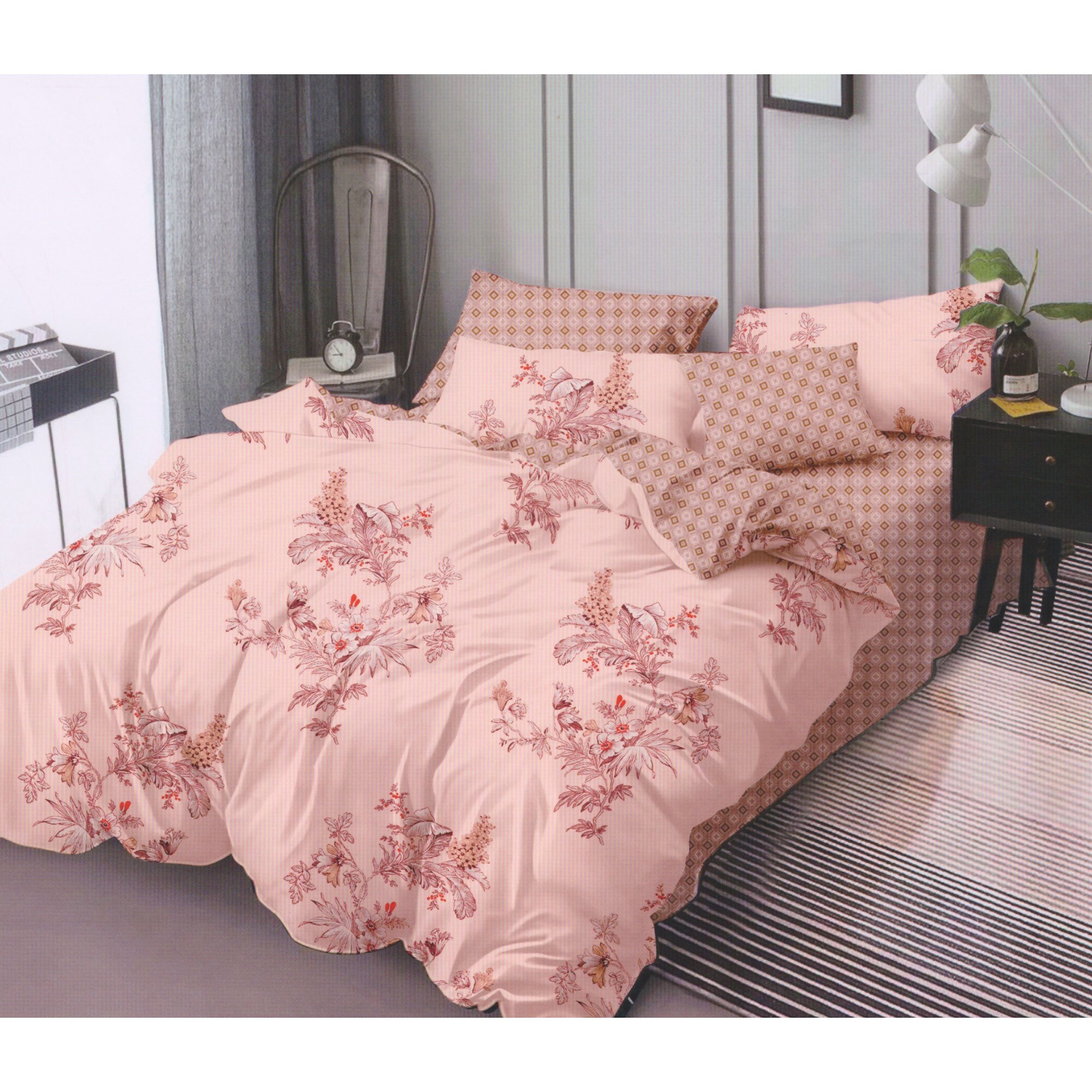 Set 6 piese, Lenjerie de pat dublu din bumbac FINET, multicolor - LFP138