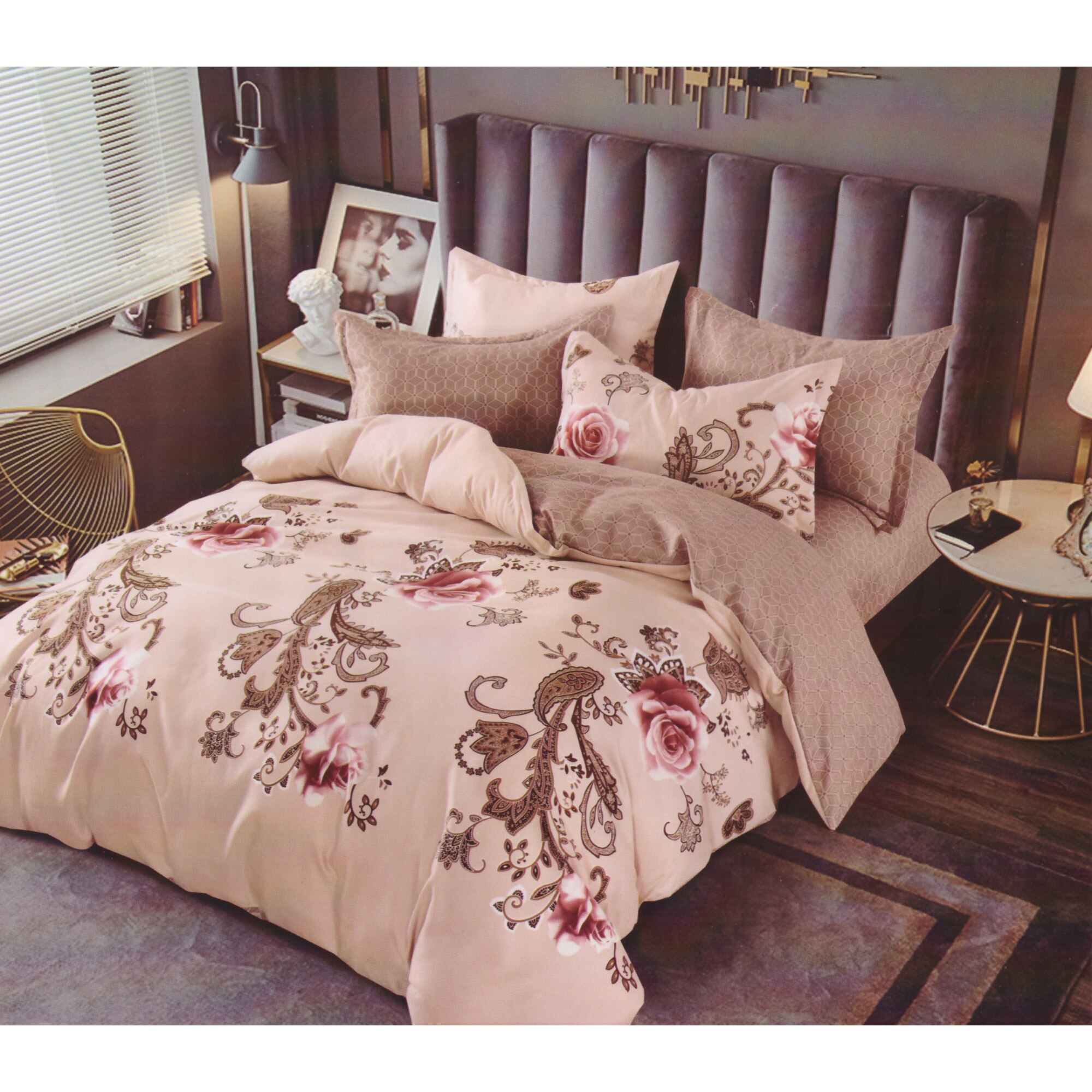 Set 6 piese, Lenjerie de pat dublu din bumbac FINET, multicolor - LFP169