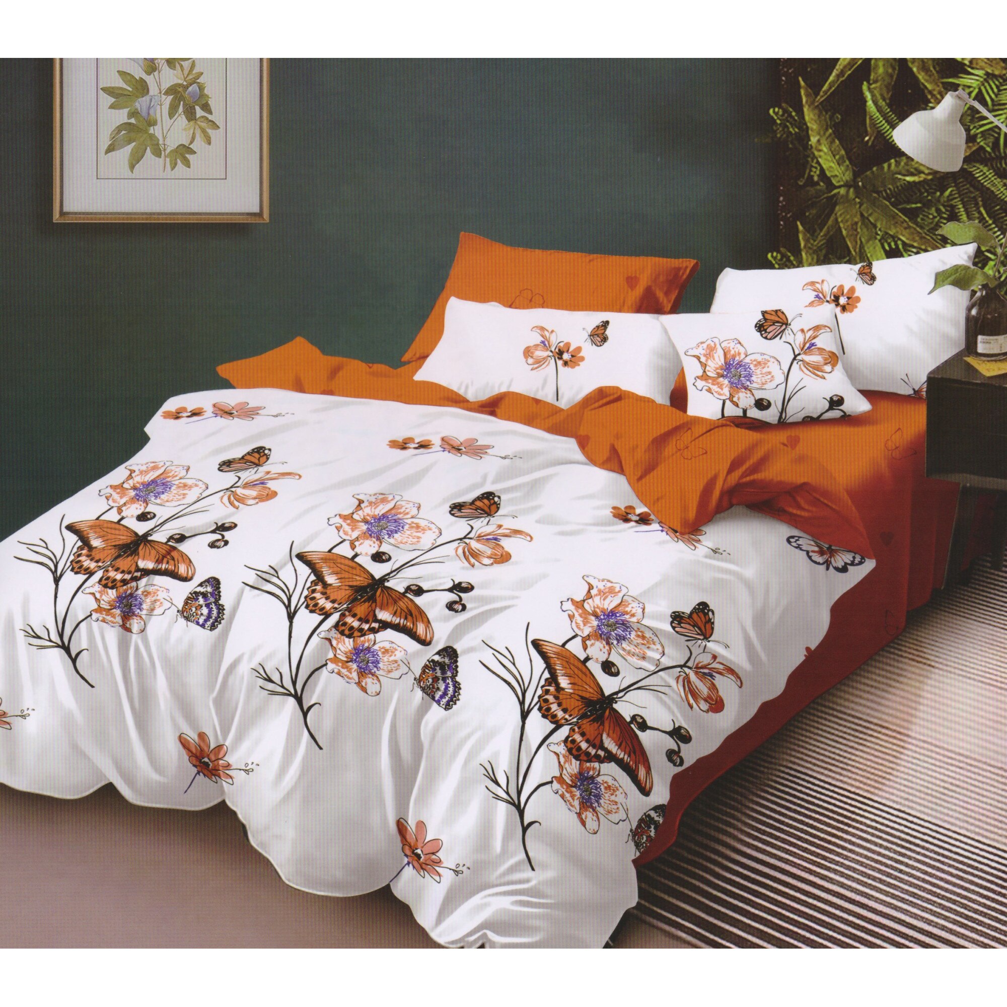 Set 6 piese, Lenjerie de pat dublu din bumbac FINET, multicolor - LFP165