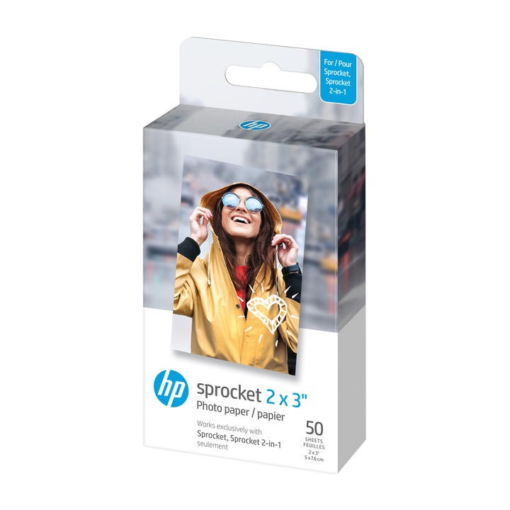 Pachet Hartie Foto HP ZINK 2x3 inch, 50 buc, pentru HP Sprocket si Sprocket 2 in 1