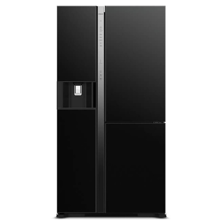 Трикрилен хладилник с фризер Hitachi R-MX700GVRU0 (GBK), 569 литра, Диспенсър за вода, Full No Frost, Инверторен компресор, Клас F, Черен