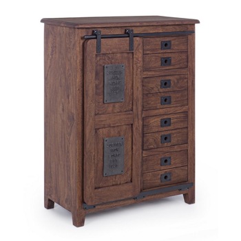 Comoda lemn maro cu usa mobila si 4 sertare Jupiter 89 cm x 43 cm x 119 h Comoda lemn maro cu usa mobila si 4 sertare Jupiter 89 cm x 43 cm x 119 h